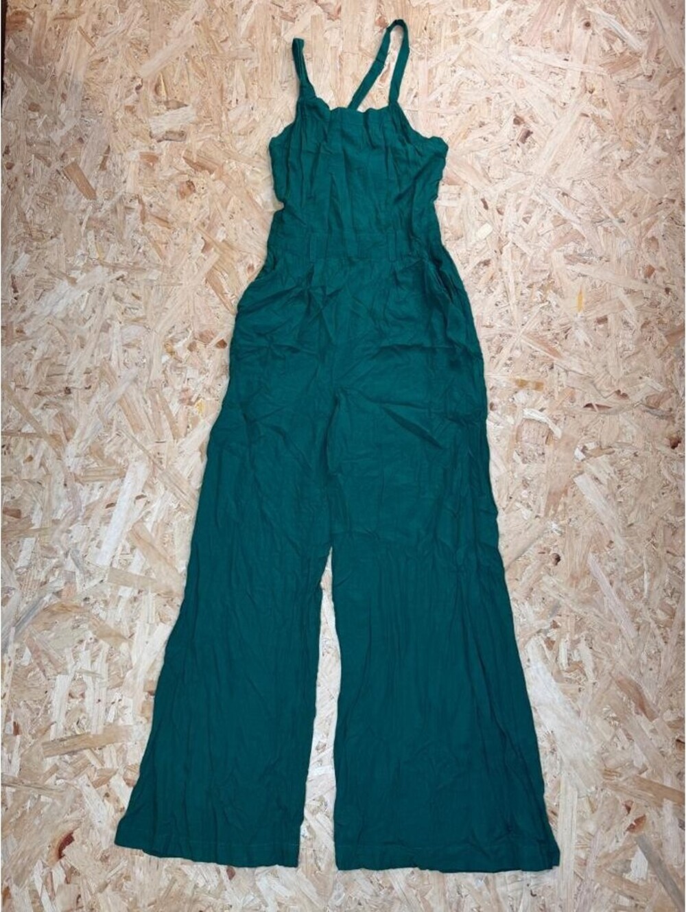 Valija Green Wide Leg Jumpsuit Womens Medium Sleeveless Smocked Back